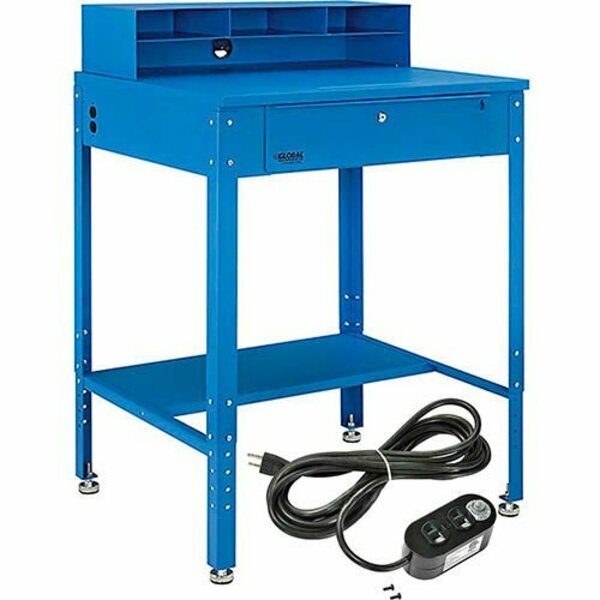 Global Industrial Flat Surfaced Shop Desk w/ Riser & Outlets, 34-1/2inW x 30inD, Blue 319355AKIT